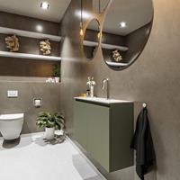 MONDIAZ TURE Toiletmeubel 80x23x50cm met 1 kraangaten 2 deuren army mat Wastafel Eden midden Solid Surface Wit FK75341133