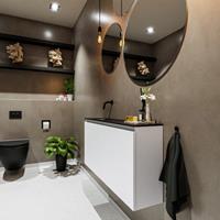 MONDIAZ TURE Toiletmeubel 100x23x50cm met 0 kraangaten 2 deuren talc mat Wastafel Eden links Solid Surface Zwart FK75341381
