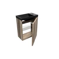 Arcqua Luna Fonteinset 54.3x39.7x21.8cm Canyon Oak met marble fontein zonder overloop mat zwart FNK419559