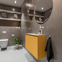 MONDIAZ TURE Toiletmeubel 80x23x50cm met 1 kraangaten 2 deuren ocher mat Wastafel Eden links Solid Surface Wit FK75341165