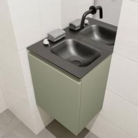 MONDIAZ OLAN Toiletmeubel 40x30x40cm met 0 kraangaten 1 lades army mat Wastafel Lex rechts Solid Surface Zwart FK75342873