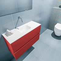 MONDIAZ ADA Toiletmeubel 80x30x50cm met 0 kraangaten 2 lades fire mat Wastafel Lex midden Solid Surface Wit FK75341895