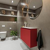 MONDIAZ TURE Toiletmeubel 80x23x50cm met 0 kraangaten 2 deuren fire mat Wastafel Eden midden Solid Surface Wit FK75341194