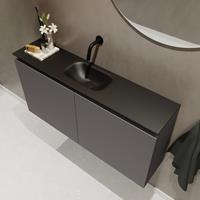 MONDIAZ TURE Toiletmeubel 100x23x50cm met 0 kraangaten 2 deuren dark grey mat Wastafel Eden midden Solid Surface Zwart FK75341437