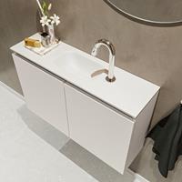 MONDIAZ TURE Toiletmeubel 80x23x50cm met 1 kraangaten 2 deuren linen mat Wastafel Eden midden Solid Surface Wit FK75341223