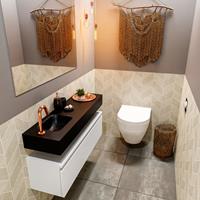 MONDIAZ ANDOR Toiletmeubel 100x30x30cm met 1 kraangaten 1 lades talc mat Wastafel Lex links Solid Surface Zwart FK75343468