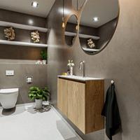 MONDIAZ TURE Toiletmeubel 80x23x50cm met 1 kraangaten 2 deuren washed oak mat Wastafel Eden midden Solid Surface Wit FK75341283