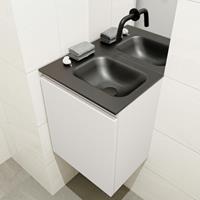 MONDIAZ OLAN Toiletmeubel 40x30x40cm met 0 kraangaten 1 lades linen mat Wastafel Lex rechts Solid Surface Zwart FK75342960