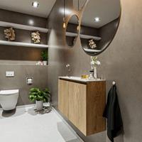 MONDIAZ TURE Toiletmeubel 80x23x50cm met 1 kraangaten 2 deuren washed oak mat Wastafel Eden links Solid Surface Wit FK75341285