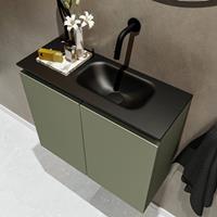 MONDIAZ TURE Toiletmeubel 60x23x50cm met 0 kraangaten 2 deuren army mat Wastafel Eden rechts Solid Surface Zwart FK75341487