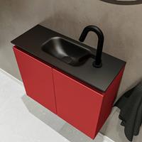 MONDIAZ TURE Toiletmeubel 60x23x50cm met 1 kraangaten 2 deuren fire mat Wastafel Eden midden Solid Surface Zwart FK75341540