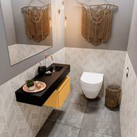 MONDIAZ ANDOR Toiletmeubel 100x30x30cm met 0 kraangaten 1 lades ocher mat Wastafel Lex rechts Solid Surface Zwart FK75344008