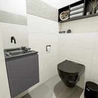MONDIAZ OLAN Toiletmeubel 40x30x40cm met 0 kraangaten 1 lades dark grey mat Wastafel Lex links Solid Surface Zwart FK75342813
