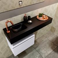 MONDIAZ ANDOR Toiletmeubel 100x30x30cm met 1 kraangaten 1 lades cale mat Wastafel Lex links Solid Surface Zwart FK75344041