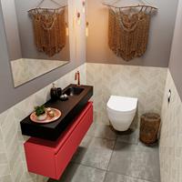 MONDIAZ ANDOR Toiletmeubel 100x30x30cm met 1 kraangaten 1 lades fire mat Wastafel Lex rechts Solid Surface Zwart FK75343644