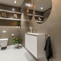 MONDIAZ TURE Toiletmeubel 80x23x50cm met 0 kraangaten 2 deuren linen mat Wastafel Eden midden Solid Surface Wit FK75341224