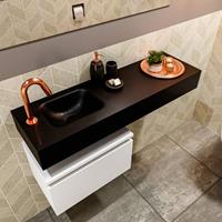 MONDIAZ ANDOR Toiletmeubel 100x30x30cm met 1 kraangaten 1 lades talc mat Wastafel Lex links Solid Surface Zwart FK75343945