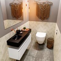 MONDIAZ ANDOR Toiletmeubel 100x30x30cm met 0 kraangaten 1 lades talc mat Wastafel Lex links Solid Surface Zwart FK75343469