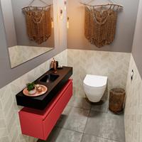 MONDIAZ ANDOR Toiletmeubel 100x30x30cm met 1 kraangaten 1 lades fire mat Wastafel Lex midden Solid Surface Zwart FK75343640