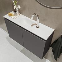 MONDIAZ TURE Toiletmeubel 80x23x50cm met 1 kraangaten 2 deuren dark grey mat Wastafel Eden midden Solid Surface Wit FK75341073