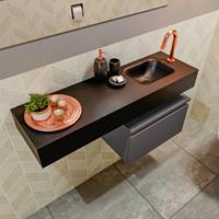 MONDIAZ ANDOR Toiletmeubel 100x30x30cm met 1 kraangaten 1 lades dark grey mat Wastafel Lex rechts Solid Surface Zwart FK75343971