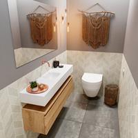 MONDIAZ ANDOR Toiletmeubel 120x30x30cm met 0 kraangaten 1 lades washed oak mat Wastafel Lex midden Solid Surface Wit FK75343386