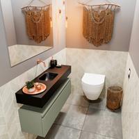 MONDIAZ ANDOR Toiletmeubel 100x30x30cm met 0 kraangaten 1 lades army mat Wastafel Lex midden Solid Surface Zwart FK75343583