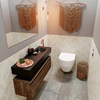 MONDIAZ ANDOR Toiletmeubel 100x30x30cm met 1 kraangaten 1 lades dark brown mat Wastafel Lex rechts Solid Surface Zwart FK75343760