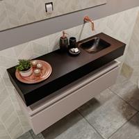 MONDIAZ ANDOR Toiletmeubel 100x30x30cm met 0 kraangaten 1 lades smoke mat Wastafel Lex rechts Solid Surface Zwart FK75343558