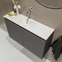 MONDIAZ TURE Toiletmeubel 80x23x50cm met 0 kraangaten 2 deuren dark grey mat Wastafel Eden midden Solid Surface Wit FK75341074