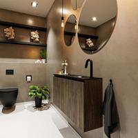 MONDIAZ TURE Toiletmeubel 100x23x50cm met 1 kraangaten 2 deuren dark brown mat Wastafel Eden rechts Solid Surface Zwart FK75341672