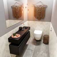 MONDIAZ ANDOR Toiletmeubel 120x30x30cm met 0 kraangaten 1 lades urban mat Wastafel Lex rechts Solid Surface Zwart FK75343506