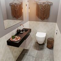 MONDIAZ ANDOR Toiletmeubel 100x30x30cm met 0 kraangaten 1 lades smoke mat Wastafel Lex rechts Solid Surface Zwart FK75343984