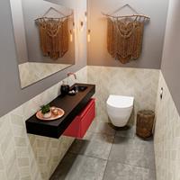 MONDIAZ ANDOR Toiletmeubel 120x30x30cm met 0 kraangaten 1 lades fire mat Wastafel Lex rechts Solid Surface Zwart FK75344024