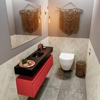 MONDIAZ ANDOR Toiletmeubel 120x30x30cm met 1 kraangaten 1 lades fire mat Wastafel Lex midden Solid Surface Zwart FK75343646