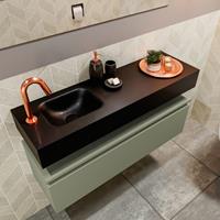 MONDIAZ ANDOR Toiletmeubel 100x30x30cm met 1 kraangaten 1 lades army mat Wastafel Lex links Solid Surface Zwart FK75343584