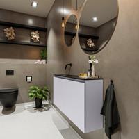 MONDIAZ TURE Toiletmeubel 100x23x50cm met 0 kraangaten 2 deuren cale mat Wastafel Eden links Solid Surface Zwart FK75341613
