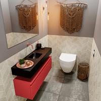 MONDIAZ ANDOR Toiletmeubel 100x30x30cm met 0 kraangaten 1 lades fire mat Wastafel Lex midden Solid Surface Zwart FK75343641