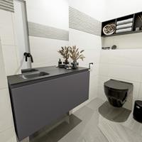 MONDIAZ OLAN Toiletmeubel 100x30x40cm met 0 kraangaten 1 lades dark grey mat Wastafel Lex links Solid Surface Zwart FK75342831