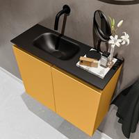 MONDIAZ TURE Toiletmeubel 60x23x50cm met 0 kraangaten 2 deuren ocher mat Wastafel Eden links Solid Surface Zwart FK75341514