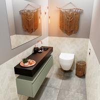 MONDIAZ ANDOR Toiletmeubel 120x30x30cm met 0 kraangaten 1 lades army mat Wastafel Lex rechts Solid Surface Zwart FK75343593