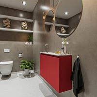 MONDIAZ TURE Toiletmeubel 80x23x50cm met 1 kraangaten 2 deuren fire mat Wastafel Eden links Solid Surface Wit FK75341195