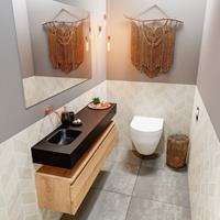 MONDIAZ ANDOR Toiletmeubel 120x30x30cm met 0 kraangaten 1 lades washed oak mat Wastafel Lex links Solid Surface Zwart FK75343736