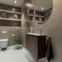 MONDIAZ TURE Toiletmeubel 80x23x50cm met 1 kraangaten 2 deuren dark brown mat Wastafel Eden rechts Solid Surface Wit FK75341317