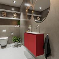 MONDIAZ TURE Toiletmeubel 80x23x50cm met 1 kraangaten 2 deuren fire mat Wastafel Eden rechts Solid Surface Wit FK75341197