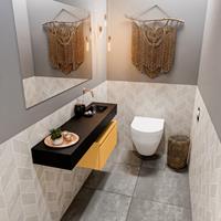 MONDIAZ ANDOR Toiletmeubel 120x30x30cm met 0 kraangaten 1 lades ocher mat Wastafel Lex rechts Solid Surface Zwart FK75344012