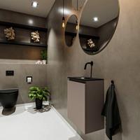 MONDIAZ TURE Toiletmeubel 40x23x50cm met 0 kraangaten 1 deuren smoke mat Wastafel Eden midden Solid Surface Zwart FK75341448