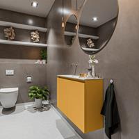 MONDIAZ TURE Toiletmeubel 80x23x50cm met 0 kraangaten 2 deuren ocher mat Wastafel Eden links Solid Surface Wit FK75341166