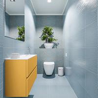 MONDIAZ ADA Toiletmeubel 80x30x50cm met 1 kraangaten 2 lades ocher mat Wastafel Lex rechts Solid Surface Wit FK75341869