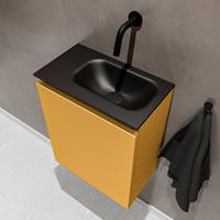 MONDIAZ TURE Toiletmeubel 40x23x50cm met 0 kraangaten 1 deuren ocher mat Wastafel Eden rechts Solid Surface Zwart FK75341510